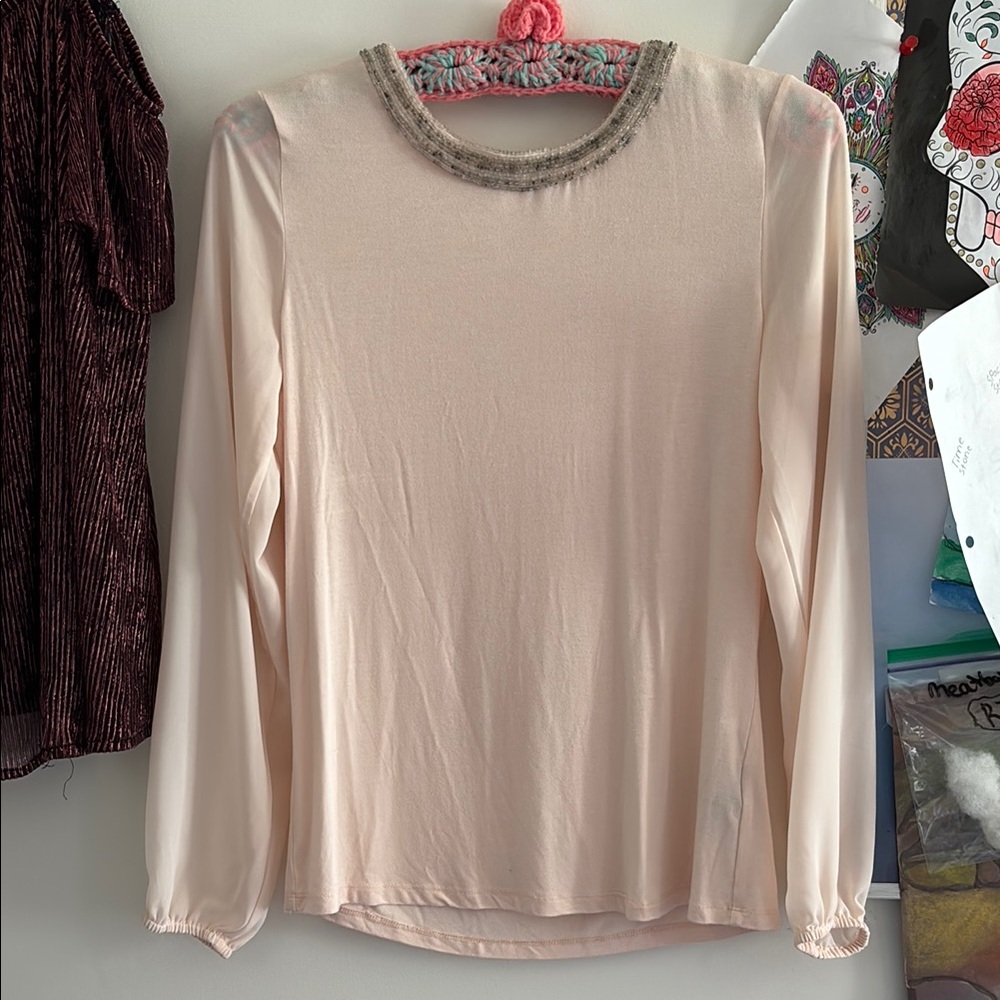 RW&CO. Pink Embellished Long Sleeve Blouse